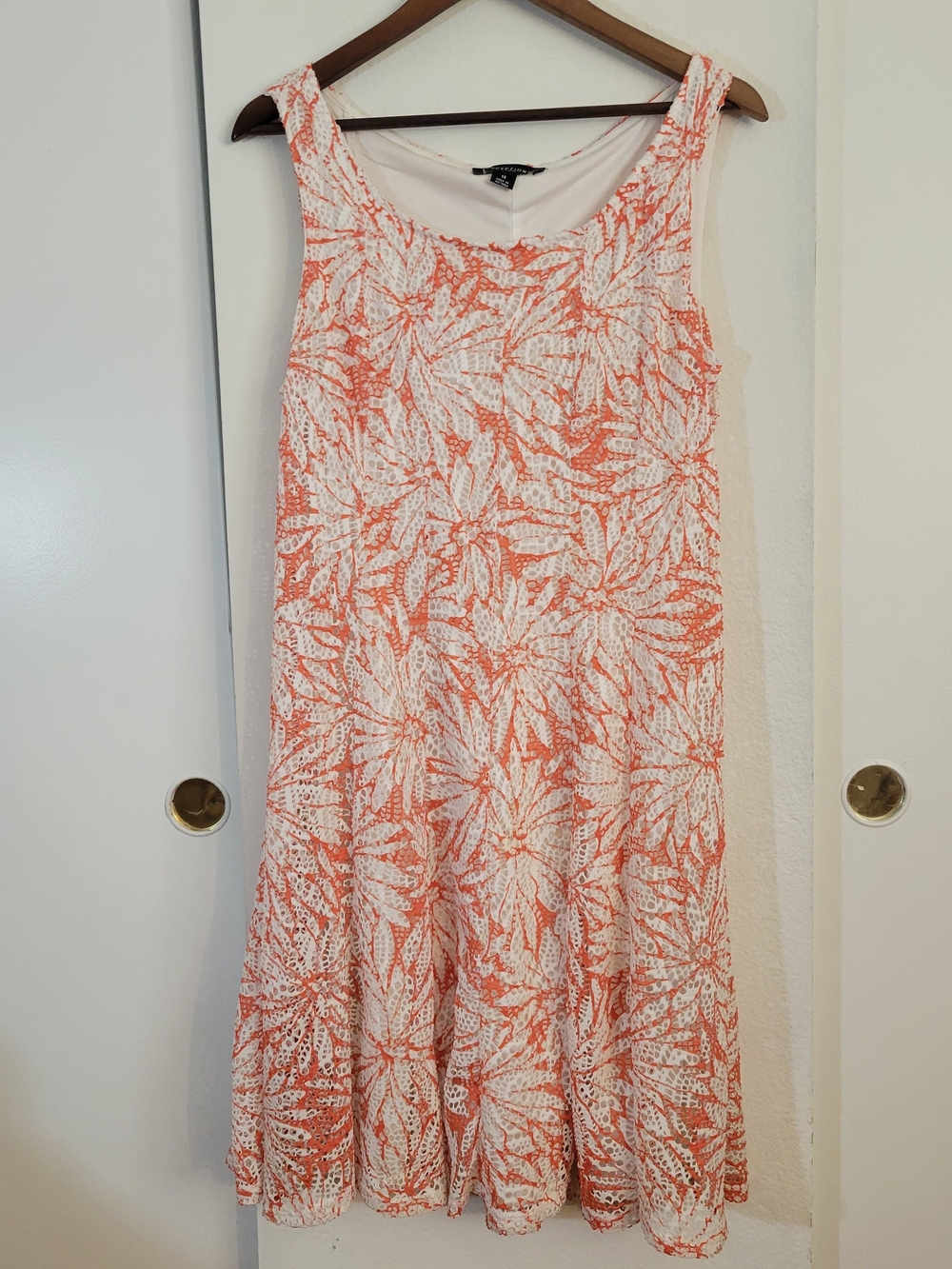 Perceptions Coral and White Lace Floral A-Line Dress